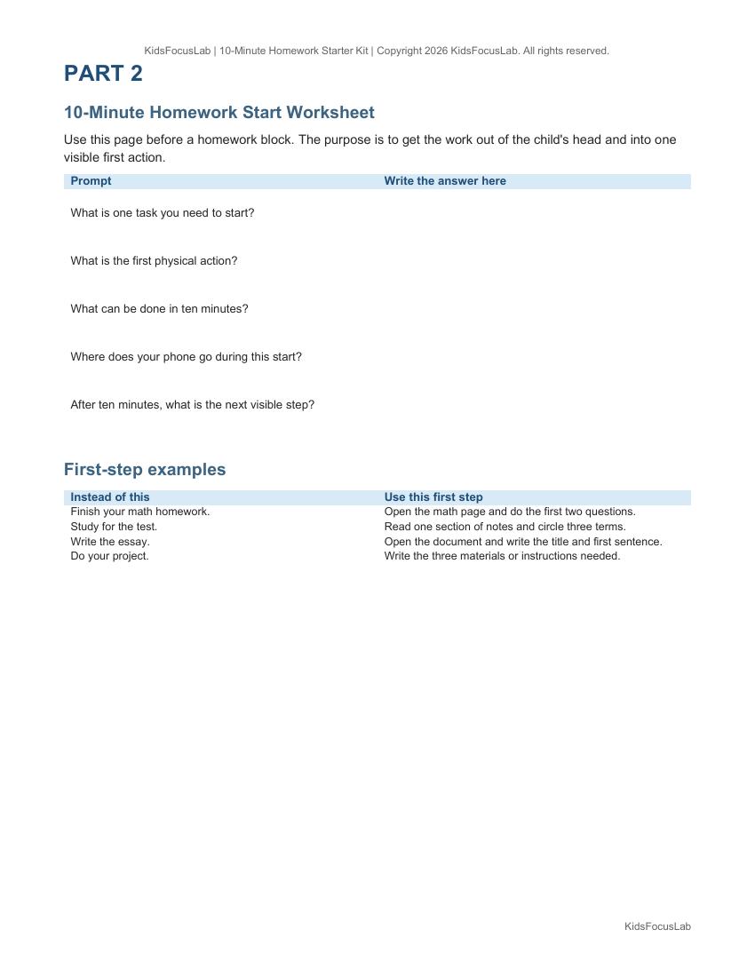 Parent scripts for starting homework